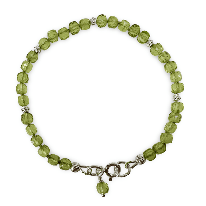 Peridot Mala Armband mit Silberperlen - Atelier Tibet