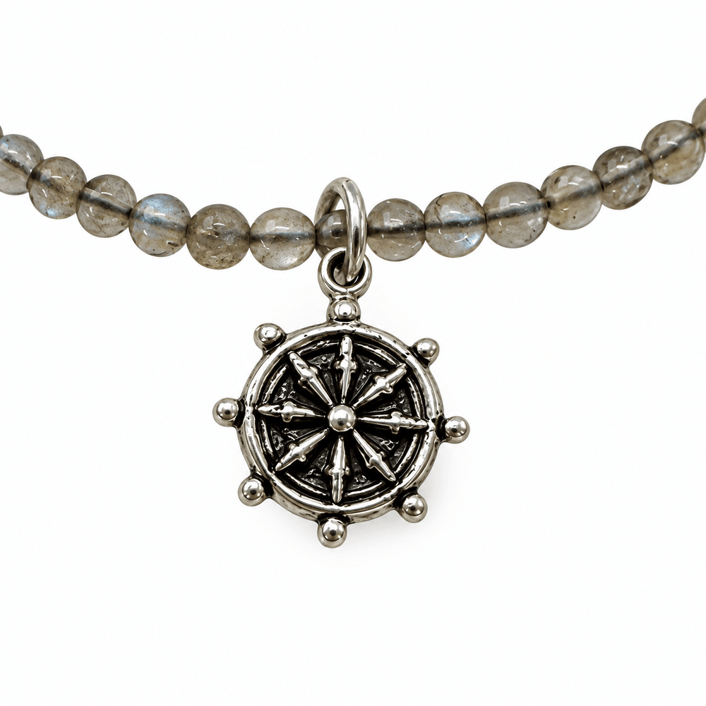 Rauchquarz-Kette mit Dharmachakra aus Silber - Atelier Tibet