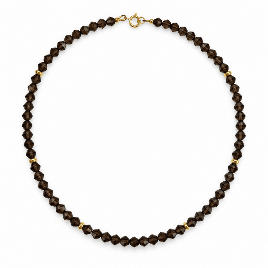 Rauchquarzkette mit vergoldetem Silber - Atelier Tibet