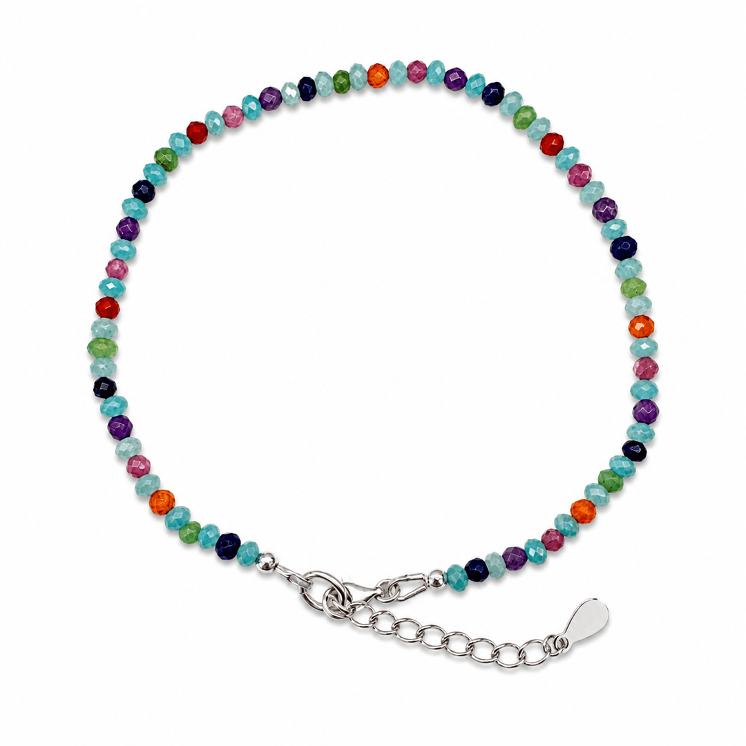 Regenbogen - Fusskettchen – sechs Edelsteine, facettiert - Atelier Tibet