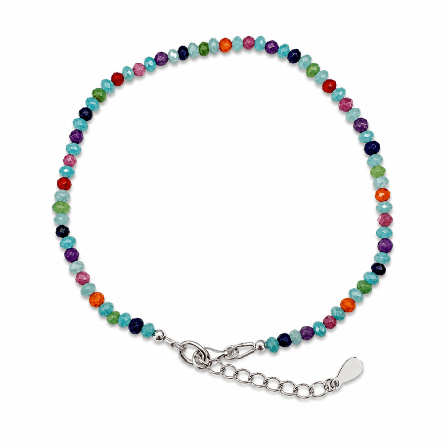 Regenbogen - Fusskettchen – sechs Edelsteine, facettiert - Atelier Tibet