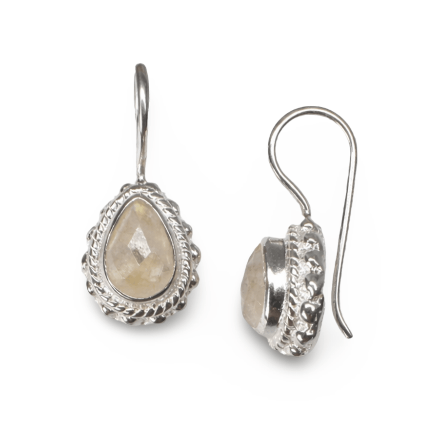 Regenbogen - Mondstein Tropfen Ohranhänger - Atelier Tibet