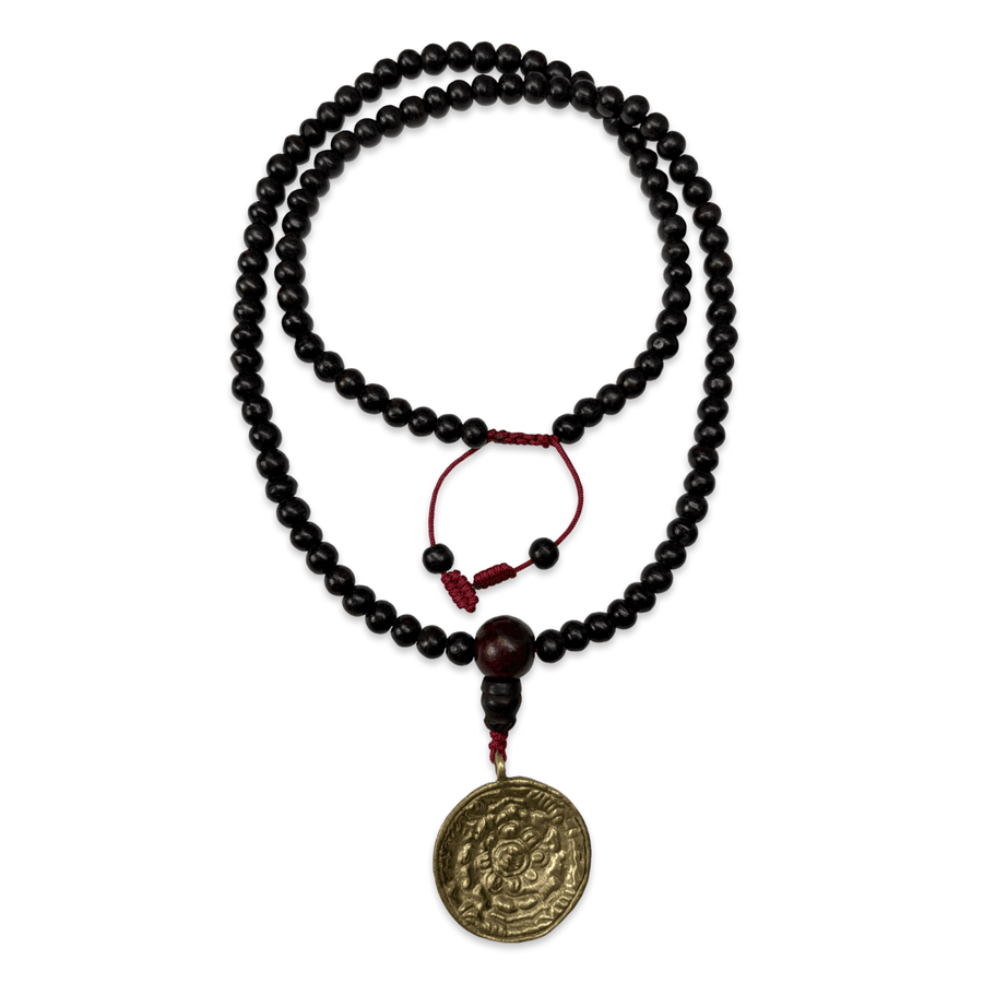Rosenholz-Mala mit Schutz-Amulett - Atelier Tibet