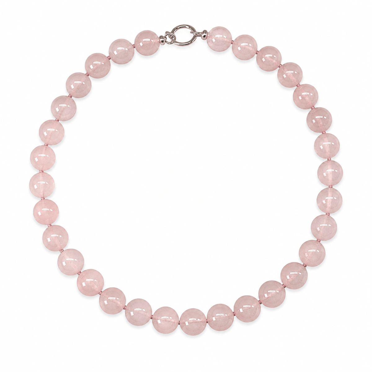 Rosenquarz - Kette – grosse Perlen, handgeknüpft - Atelier Tibet