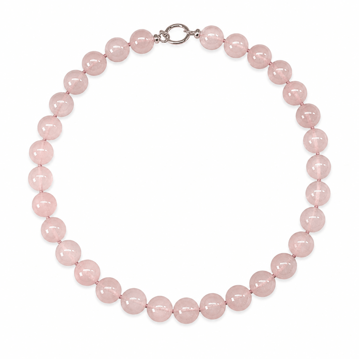 Rosenquarz - Kette – grosse Perlen, handgeknüpft - Atelier Tibet