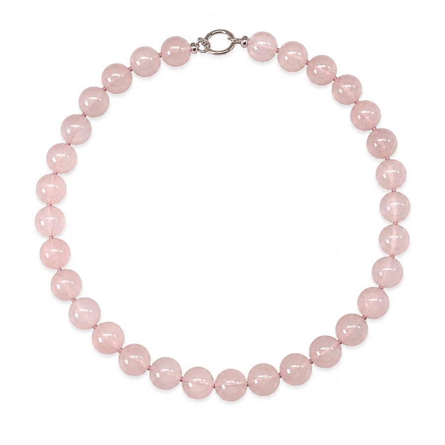 Rosenquarz - Kette – grosse Perlen, handgeknüpft - Atelier Tibet