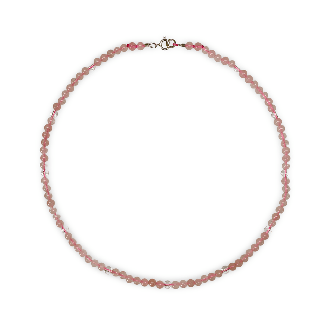 Rosenquarz - und Bergkristall - Kette - Atelier Tibet