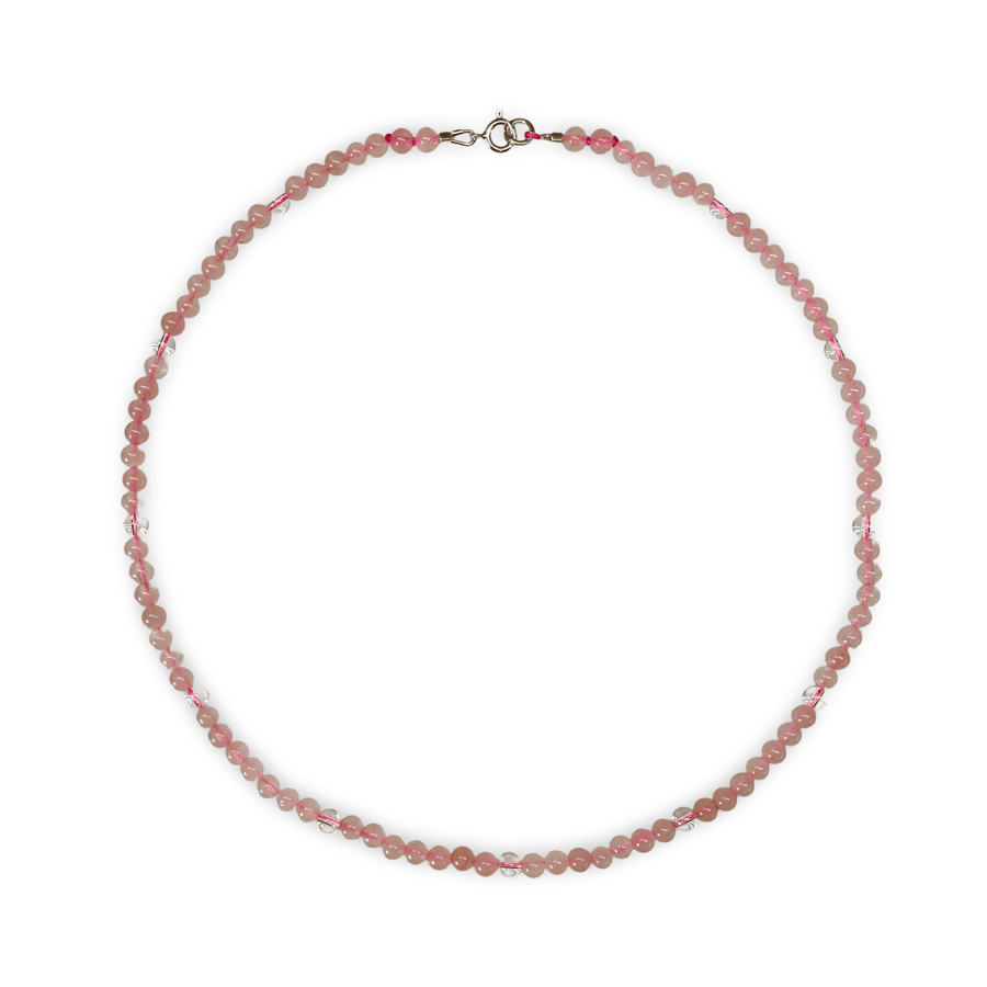 Rosenquarz - und Bergkristall - Kette - Atelier Tibet