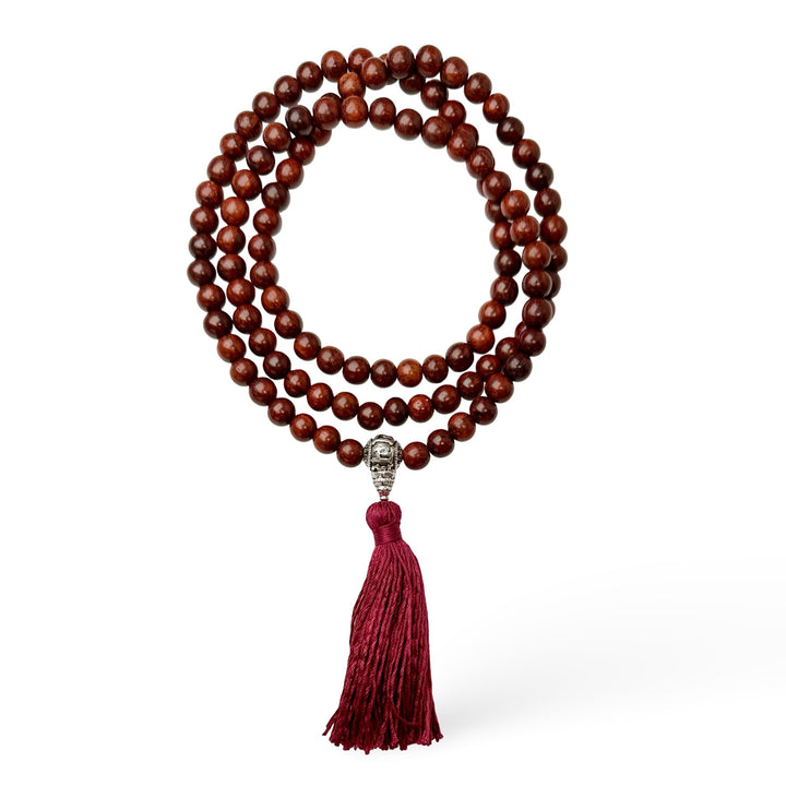 Rote Sandelholz Mala mit Metall - Guru - Perle und Quaste - Atelier Tibet