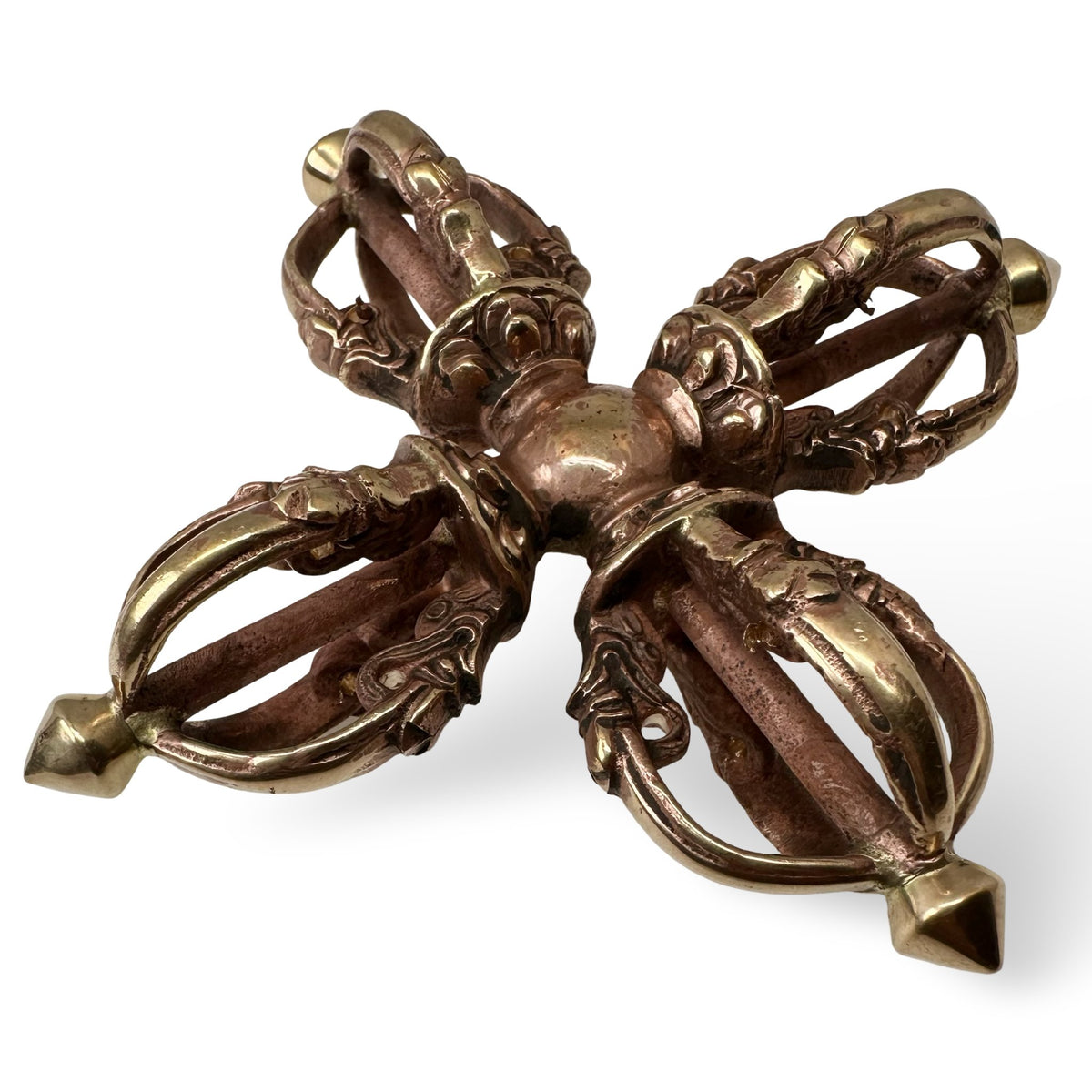 Rotgoldene Doppel Dorje / Vajra aus Messing (10.5 cm) - Atelier Tibet