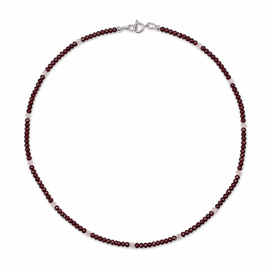 Rubin - Kette mit Rosenquarz - Akzenten - Atelier Tibet