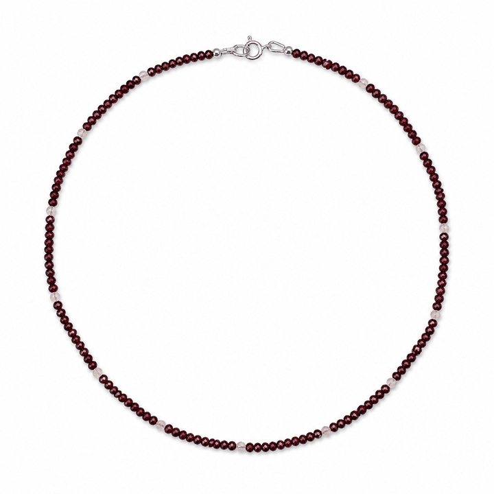 Rubin - Kette mit Rosenquarz - Akzenten - Atelier Tibet