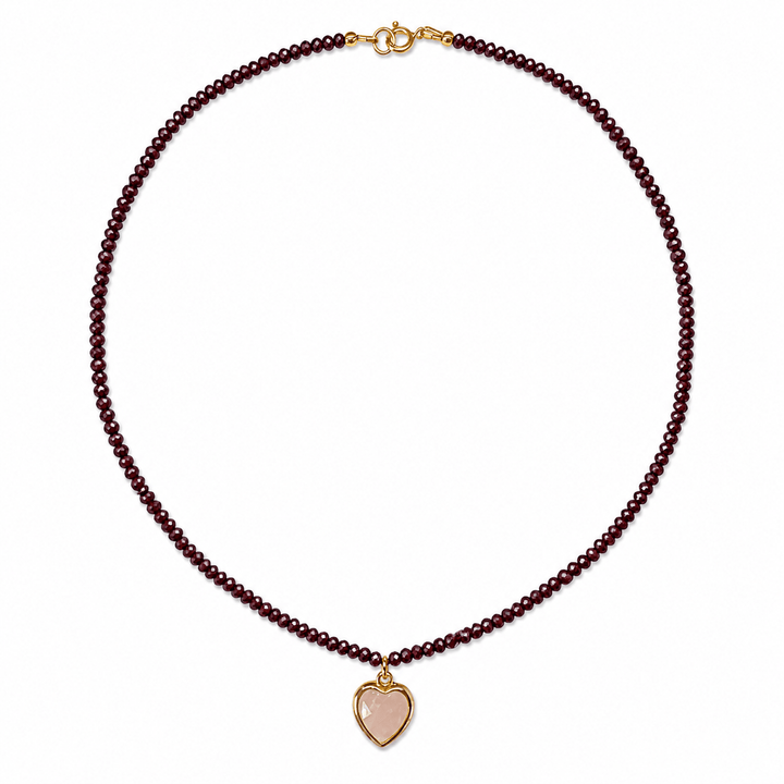 Rubin - Kette mit Rosenquarz - Herz - Anhänger - Atelier Tibet