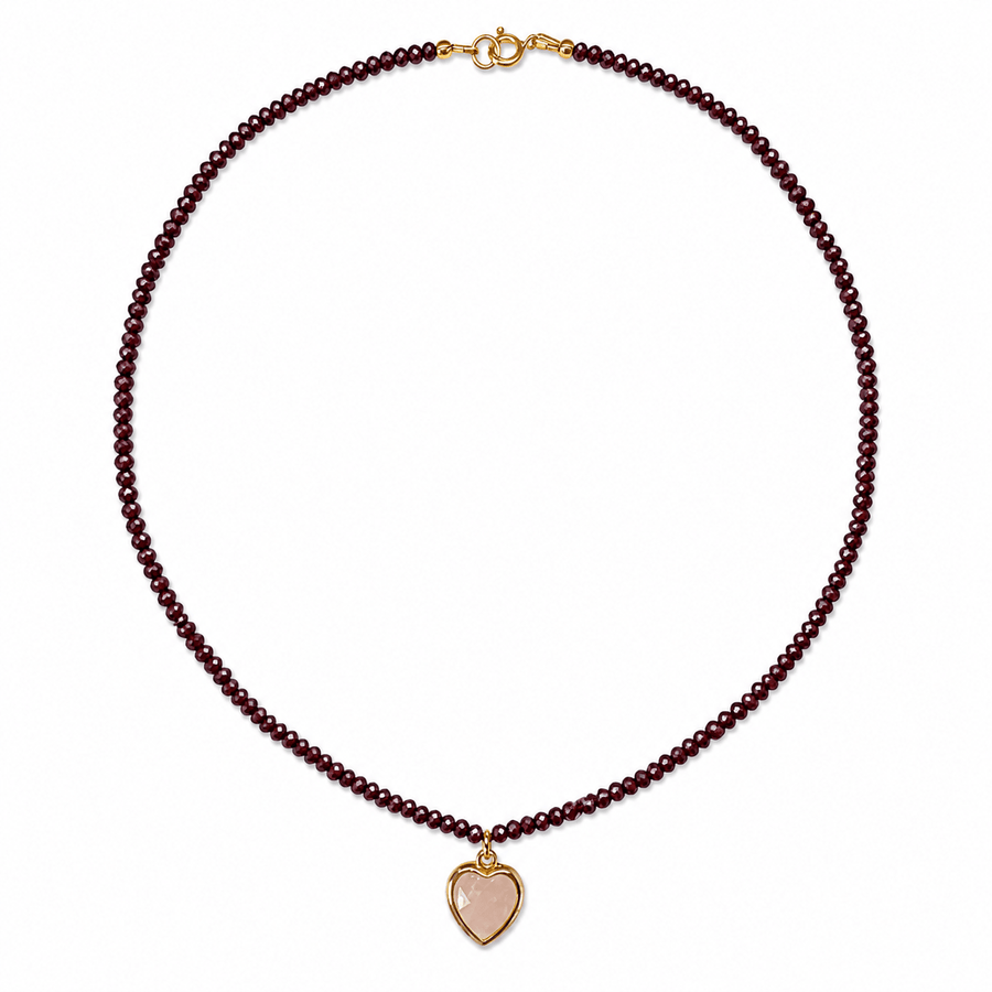 Rubin - Kette mit Rosenquarz - Herz - Anhänger - Atelier Tibet