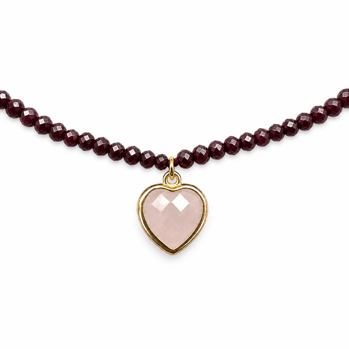 Rubin - Kette mit Rosenquarz - Herz - Anhänger - Atelier Tibet