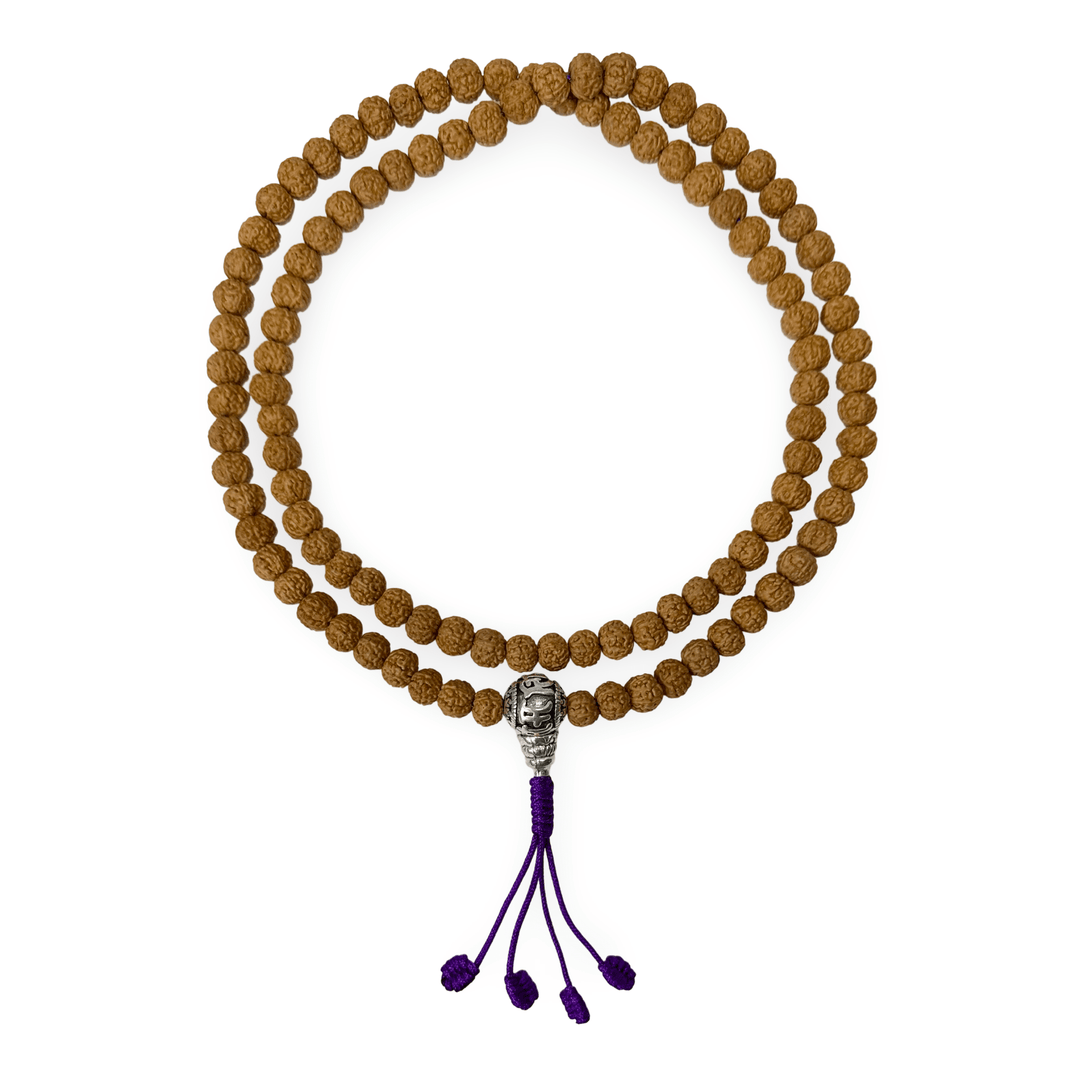 Rudraksha Mala (⌀ 6 mm) mit Metall - Guru - Perle - Atelier Tibet