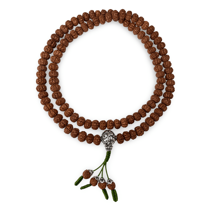Rudraksha-Mala 6 Mukhi mit Silber-Guruperle - Atelier Tibet