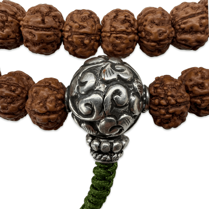 Rudraksha-Mala 6 Mukhi mit Silber-Guruperle - Atelier Tibet