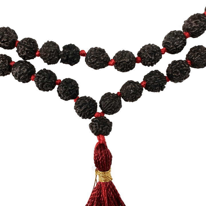 Schwarze Rudraksha Mala mit dunkelroter Quaste (⌀ 6 mm) - Atelier Tibet