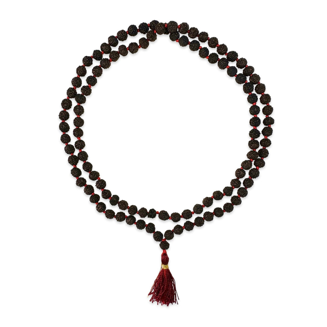 Schwarze Rudraksha Mala mit dunkelroter Quaste (⌀ 6 mm) - Atelier Tibet