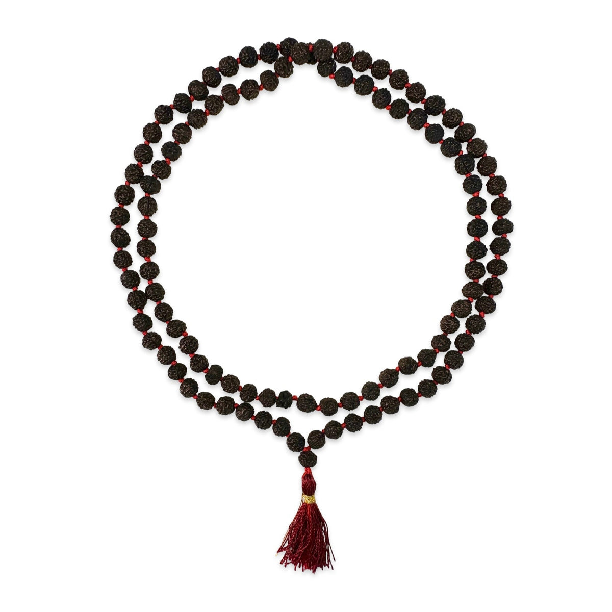 Schwarze Rudraksha Mala mit dunkelroter Quaste (⌀ 6 mm) - Atelier Tibet