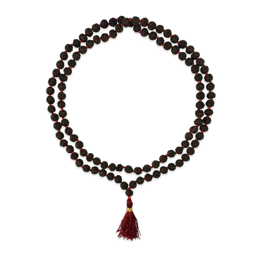 Schwarze Rudraksha Mala mit dunkelroter Quaste (⌀ 6 mm) - Atelier Tibet