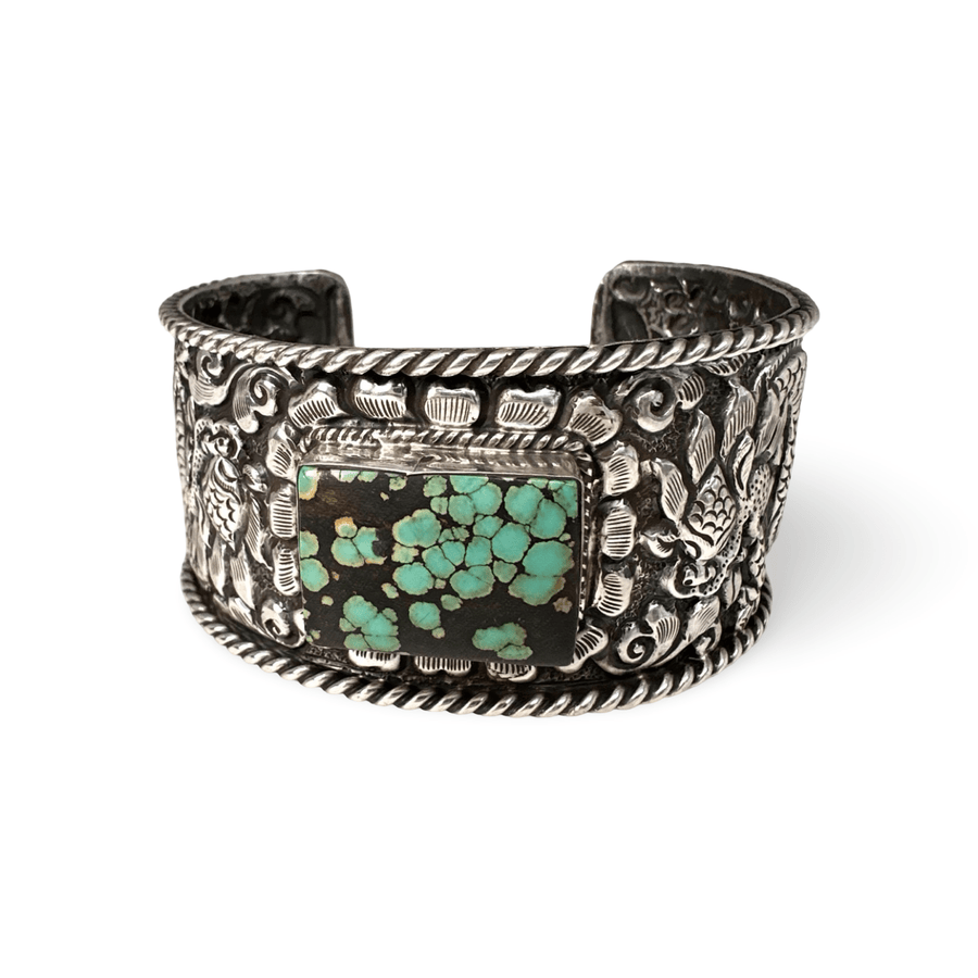 Schwere Armspange aus Silber mit Drachenmotiv und Türkis - Atelier Tibet