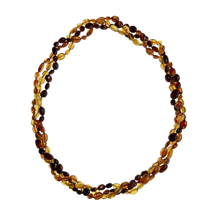 Sehr lange Kette aus verschiedenfarbigen Bernsteinen - Atelier Tibet