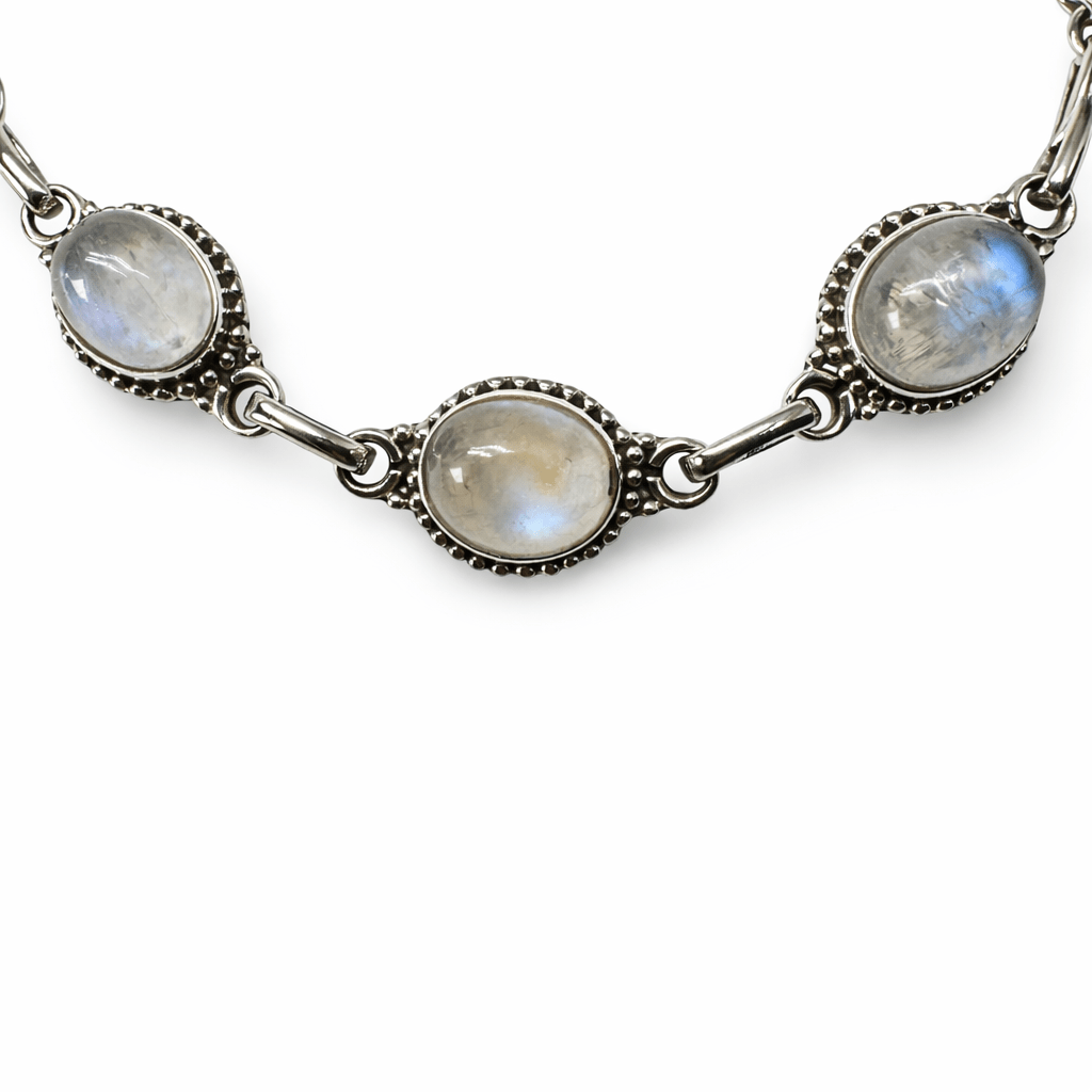 Silber - Armkette mit ovalem Mondstein - Atelier Tibet