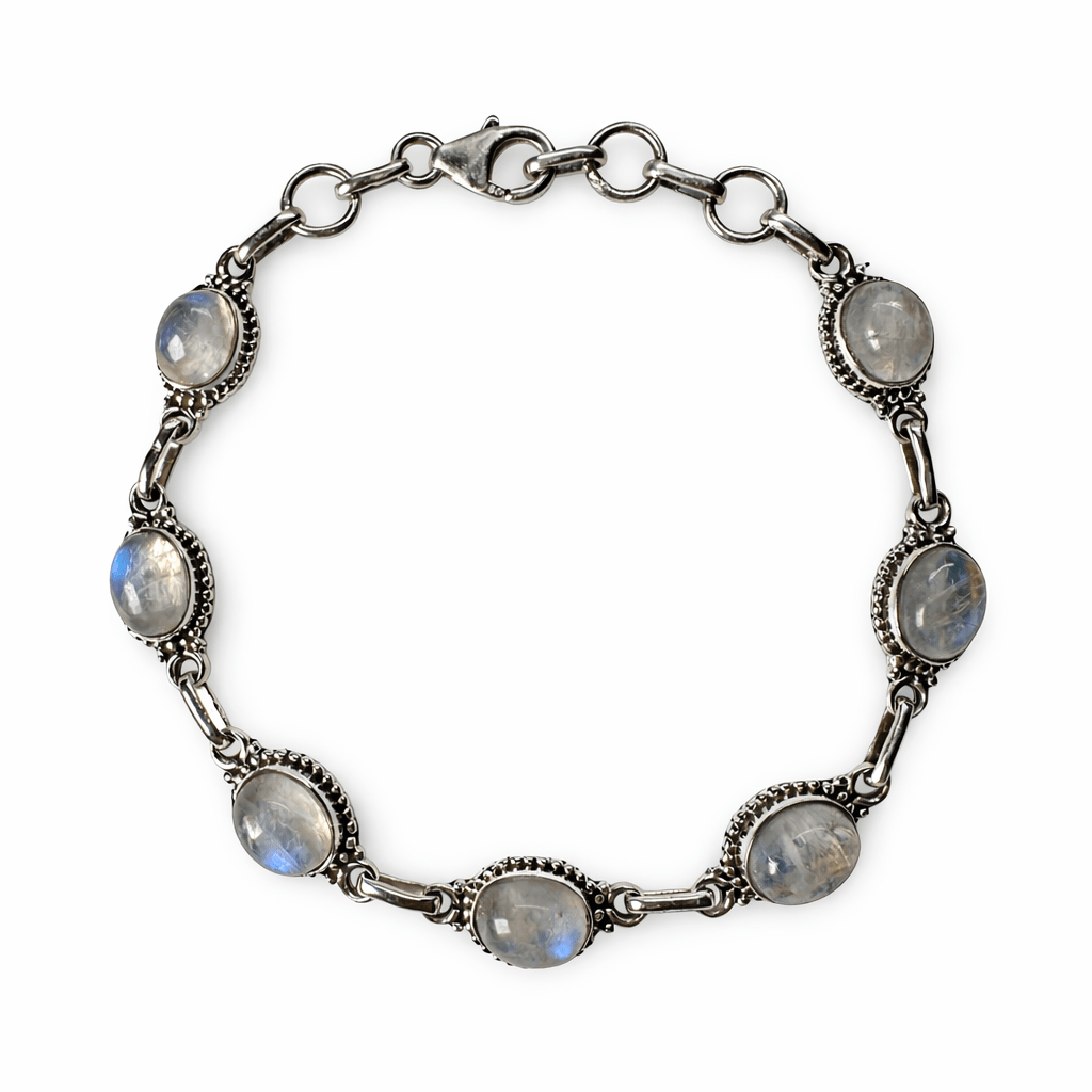 Silber - Armkette mit ovalem Mondstein - Atelier Tibet