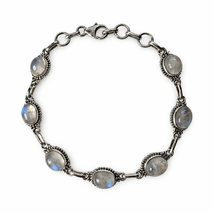 Silber - Armkette mit ovalem Mondstein - Atelier Tibet