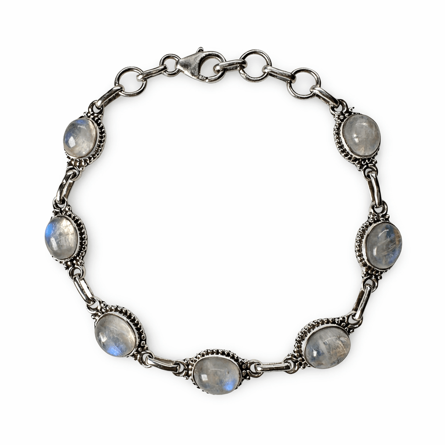 Silber - Armkette mit ovalem Mondstein - Atelier Tibet