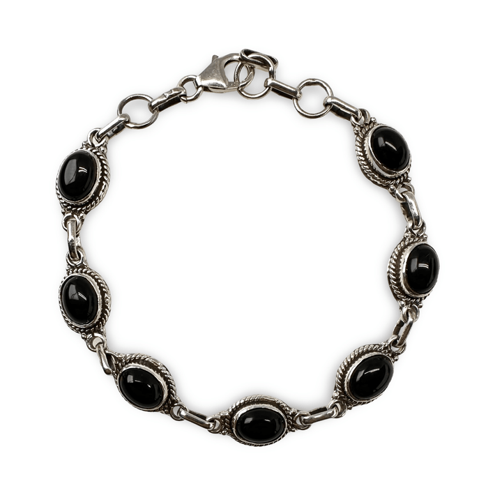 Silber - Armkette mit ovalem Onyx - Atelier Tibet