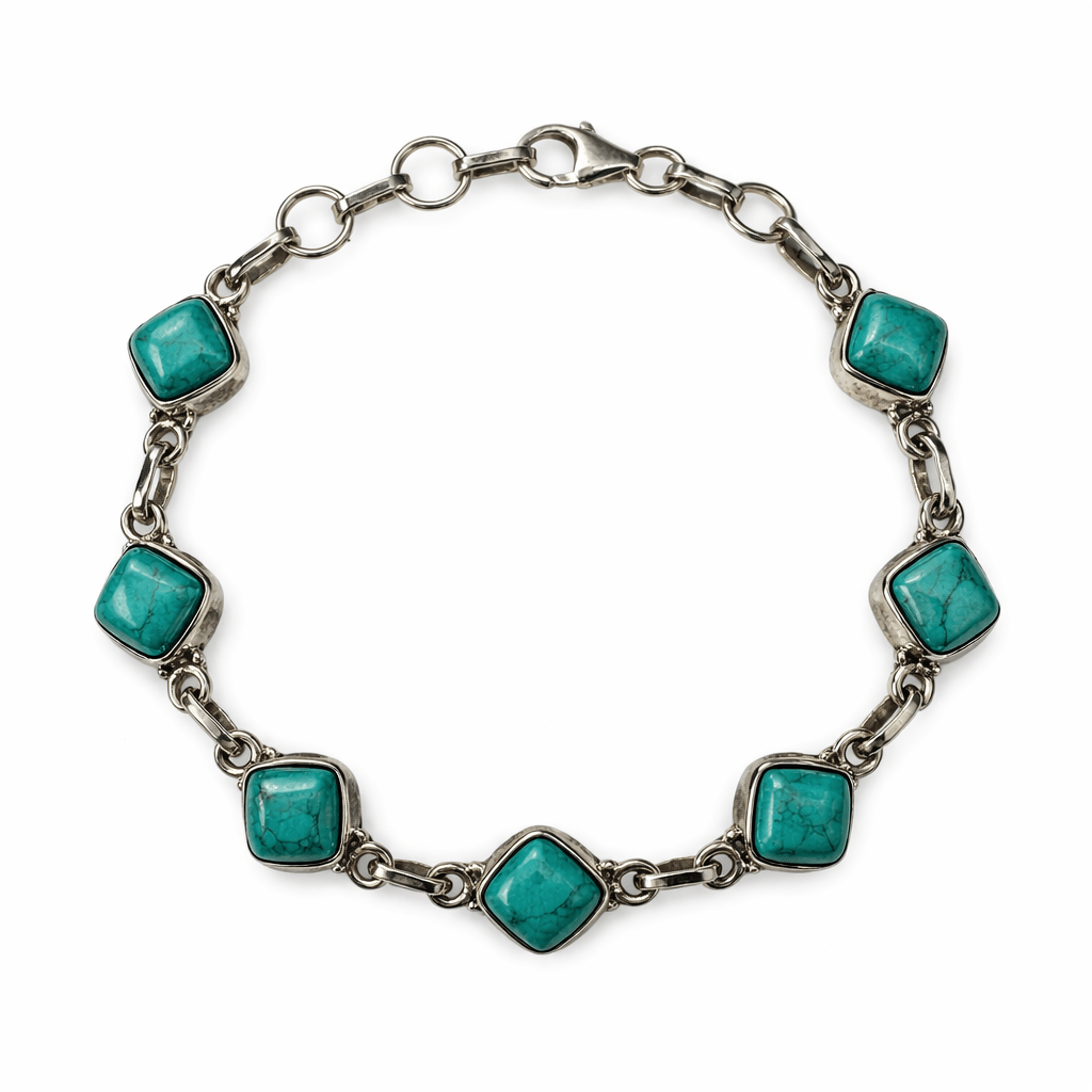 Silber - Armkette mit quadratischem Türkis - Atelier Tibet