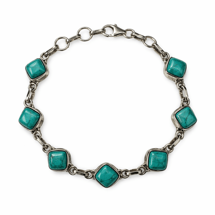 Silber - Armkette mit quadratischem Türkis - Atelier Tibet
