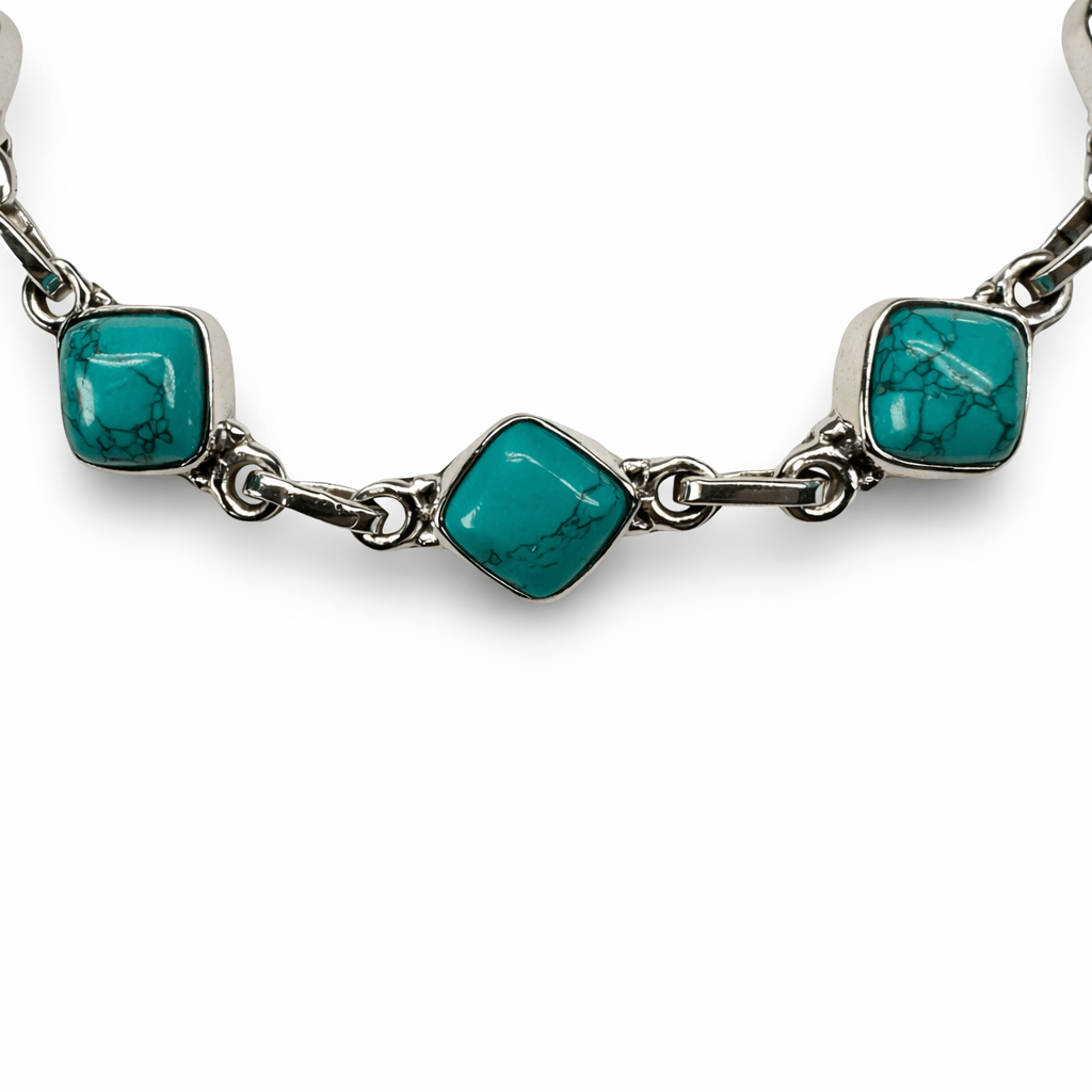 Silber - Armkette mit quadratischem Türkis - Atelier Tibet