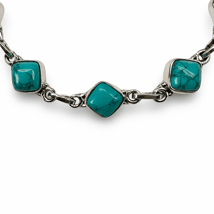 Silber - Armkette mit quadratischem Türkis - Atelier Tibet