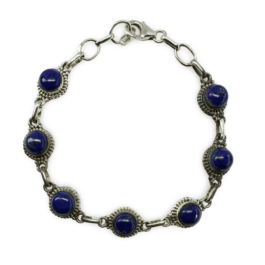 Silber - Armkette mit rundem Lapis Lazuli - Atelier Tibet