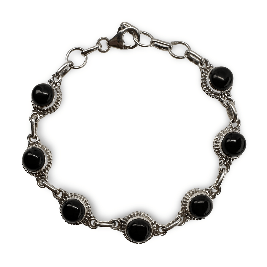 Silber - Armkette mit rundem Onyx - Atelier Tibet