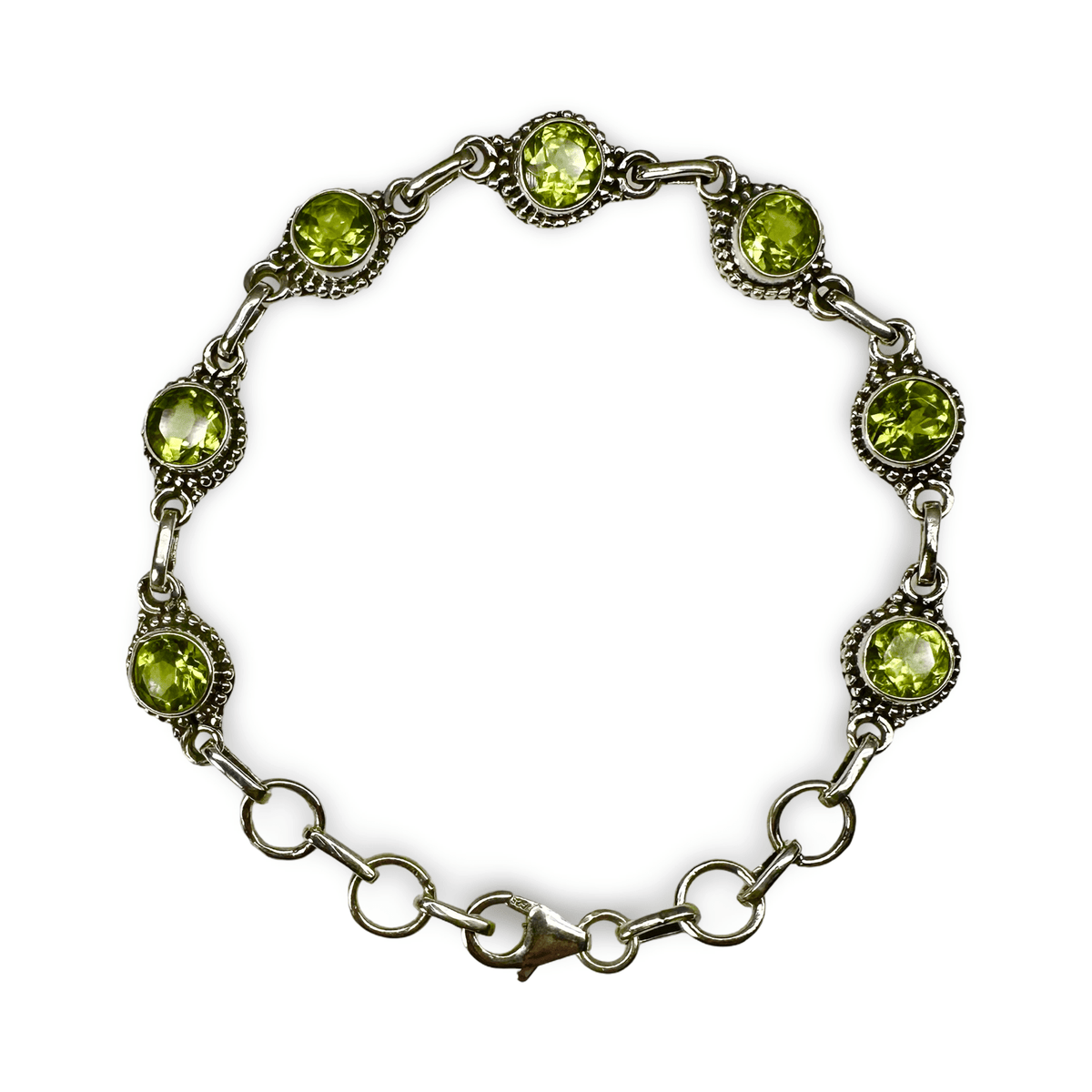 Silber - Armkette mit rundem Peridot - Atelier Tibet