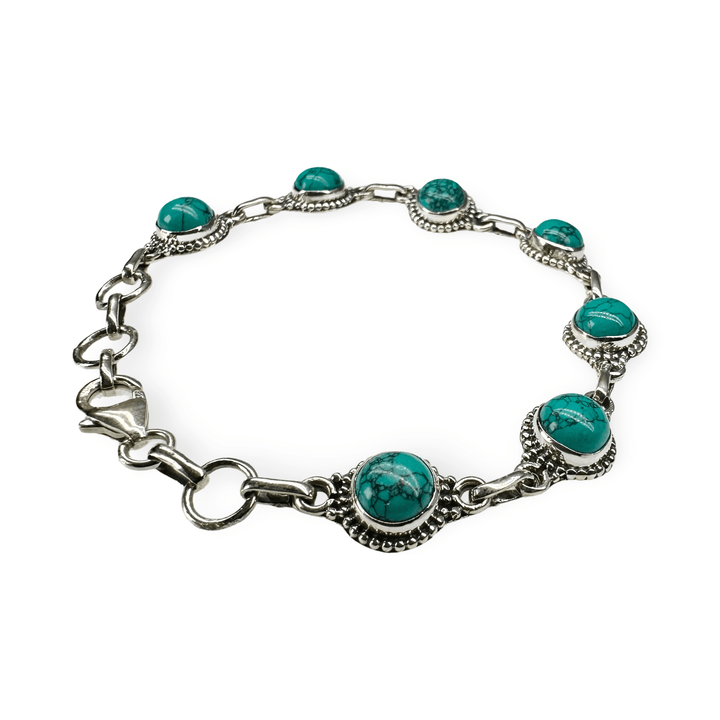 Silber - Armkette mit rundem Türkis - Atelier Tibet