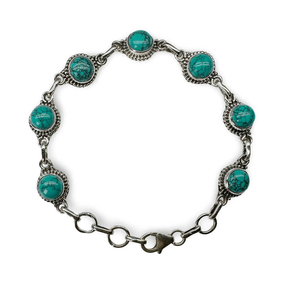 Silber - Armkette mit rundem Türkis - Atelier Tibet