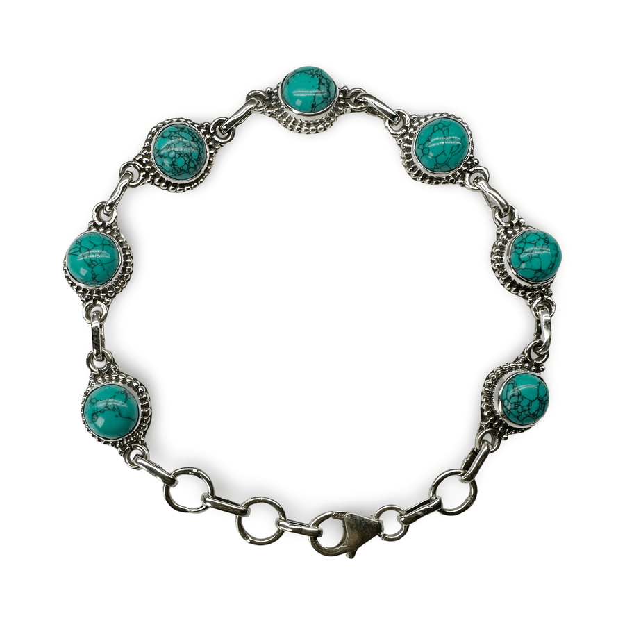 Silber - Armkette mit rundem Türkis - Atelier Tibet