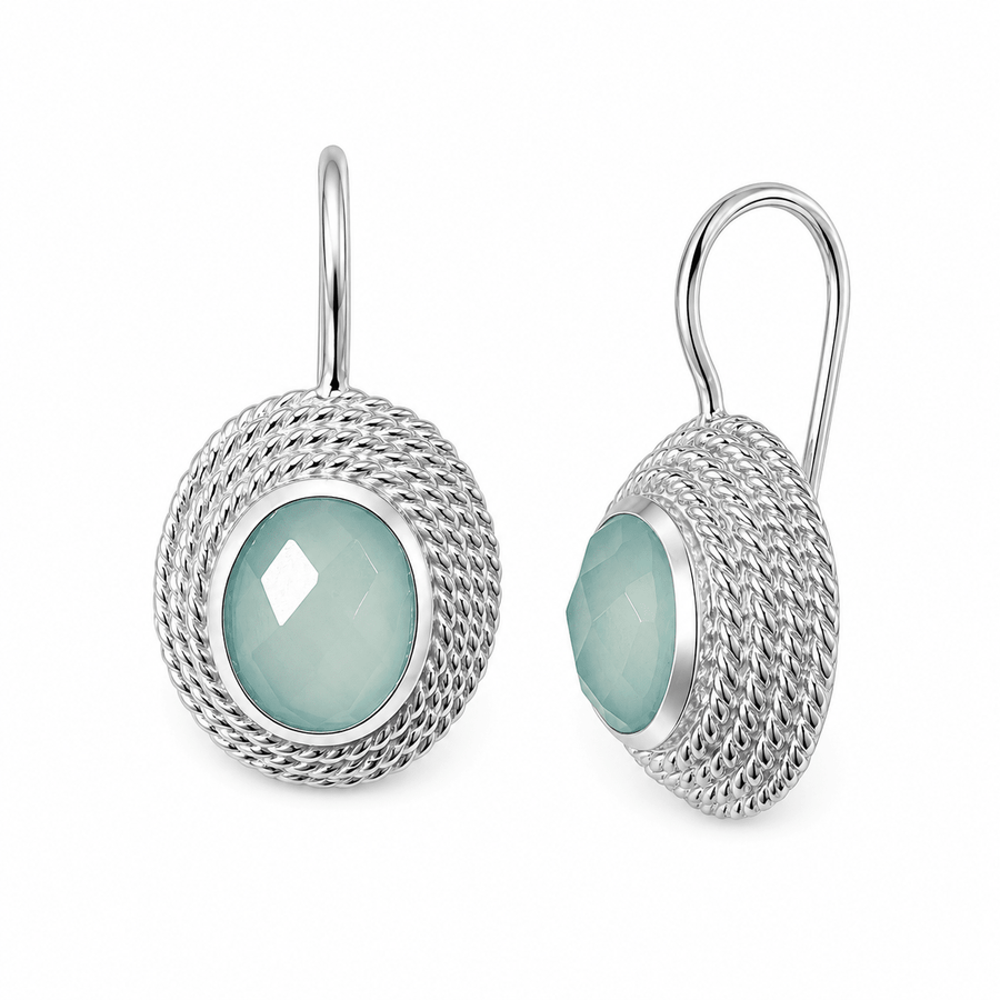 Silber-Ohranhänger mit Aqua Achat - Atelier Tibet