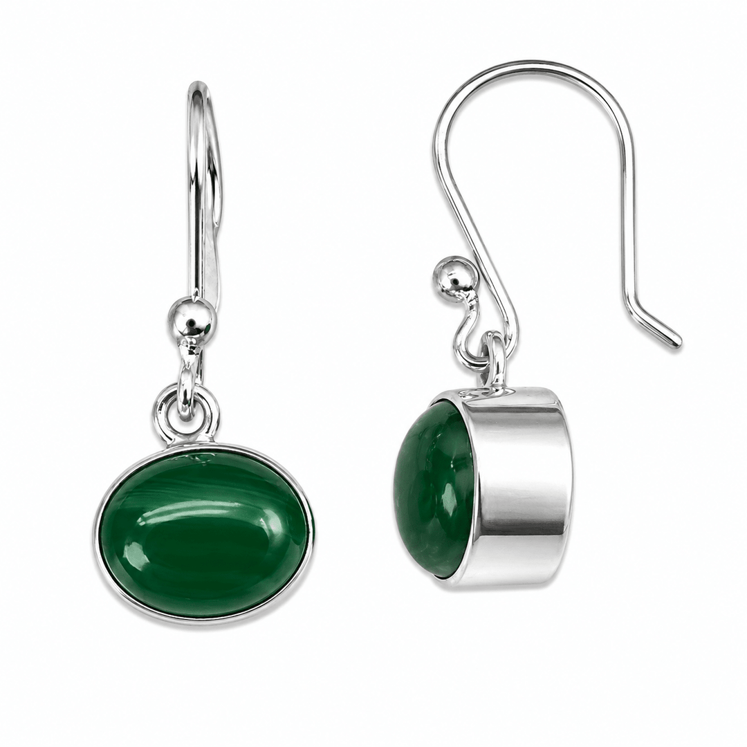 Silber Ohranhänger mit grünem Onyx - Atelier Tibet