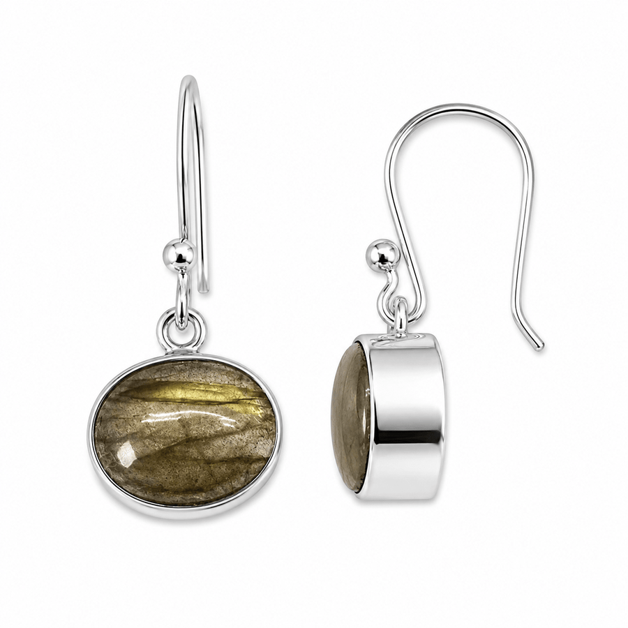 Silber Ohranhänger mit Labradorit - Atelier Tibet