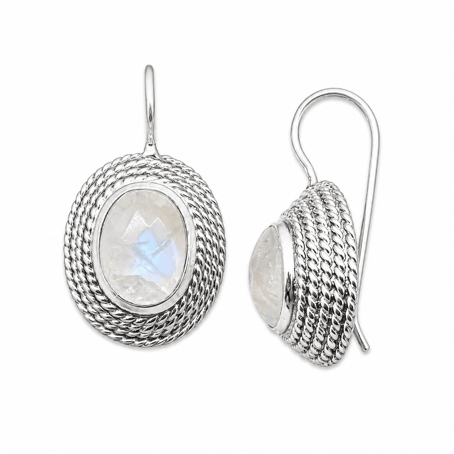 Silber - Ohranhänger mit Mondstein - Atelier Tibet