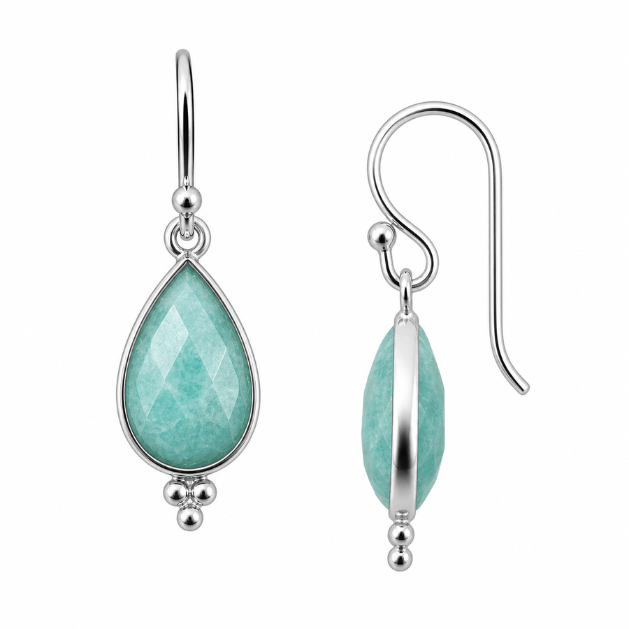 Silber - Ohranhänger mit tropfenförmigem Amazonit - Atelier Tibet