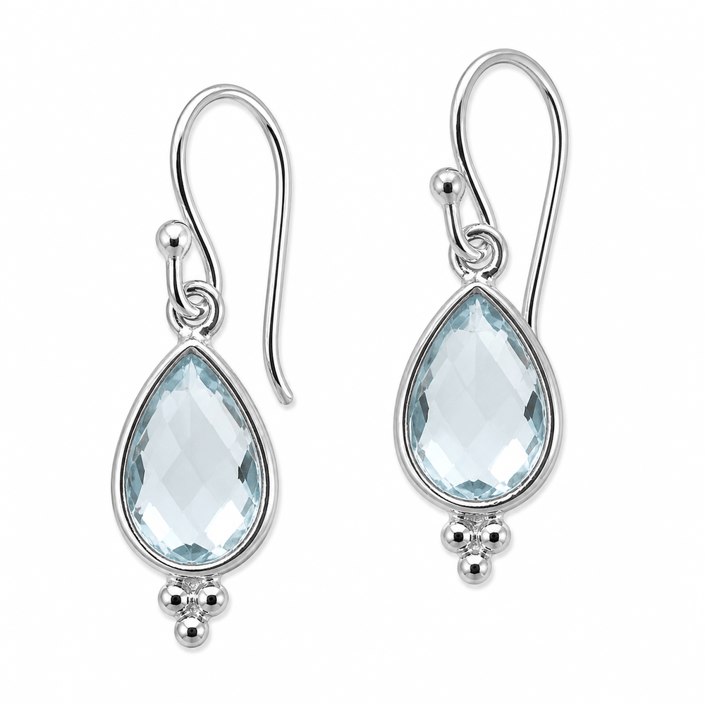 Silber - Ohranhänger mit tropfenförmigem Blauem Topas - Atelier Tibet