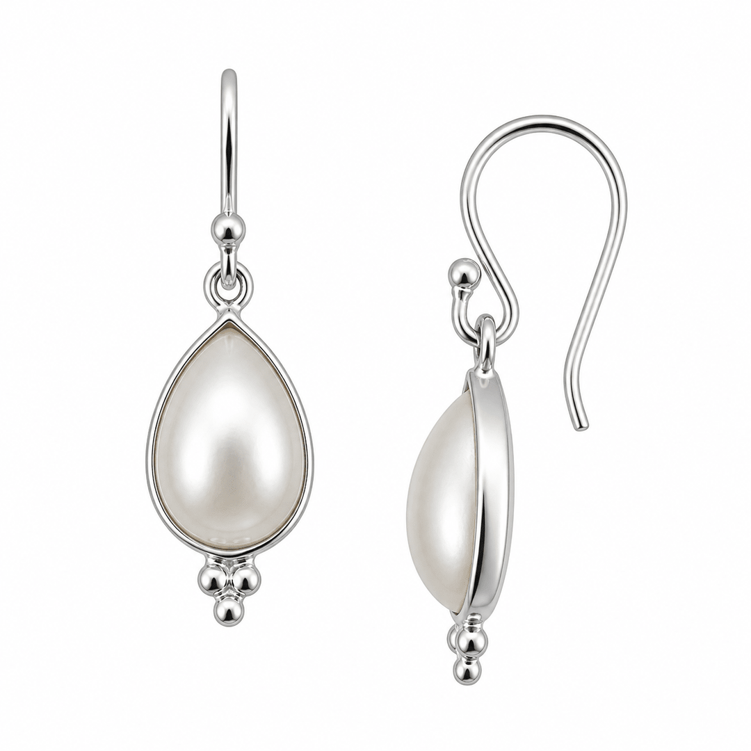 Silber - Ohranhänger mit tropfenförmiger Süsswasserperle - Atelier Tibet